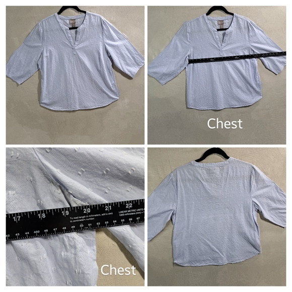 Chico's 2 (US:L) Women Cotton 3/4 Sleeve Pullover VNeck Eyelash Dot Blouse Tunic - Picture 6 of 10